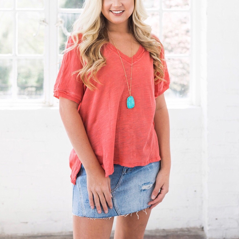 NWOT Free People V-Neck Linen Blend Tee Sz XS